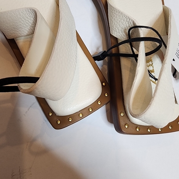 NWT Zara Flat White Leather Slider Sandals With Heel Strap Size EU 38 Stud Detai - Picture 7 of 16